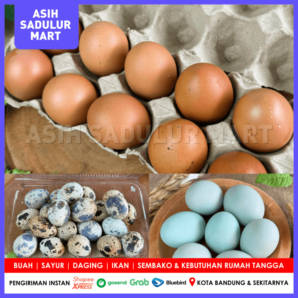 

Telur Ayam Negeri 1kg / 500g Telur Puyuh Telur Asin Sembako Bandung Telor Asih Sadulur Mart