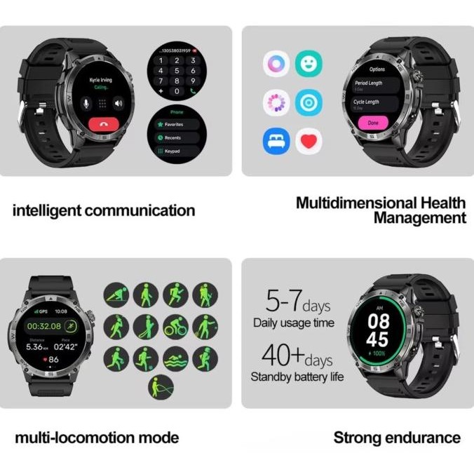 NORTH EDGE HK08 Jam Tangan Pria Smart Watch Layar AMOLED GPS Barometer Kompas Altitude