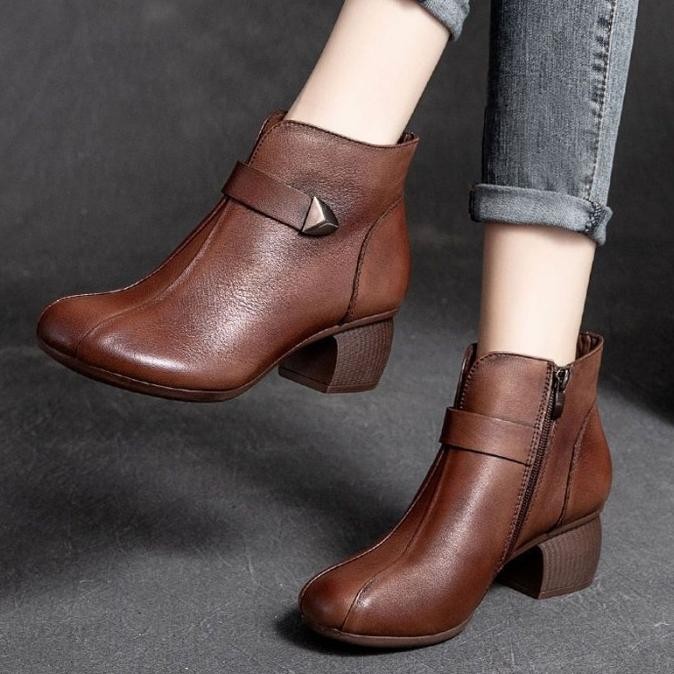 Korea Cantik Kulit Asli Sepatu Martin Boots Wanita Cewek PDH Kuliah