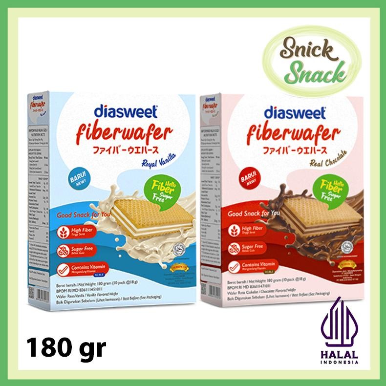 

Wafer Sugar Free Snack Diabetes Diasweet Fiber wafer Box isi 15 pcs Rendah Kalori Kaya Serat Fibre Rasa Vanilla Coklat