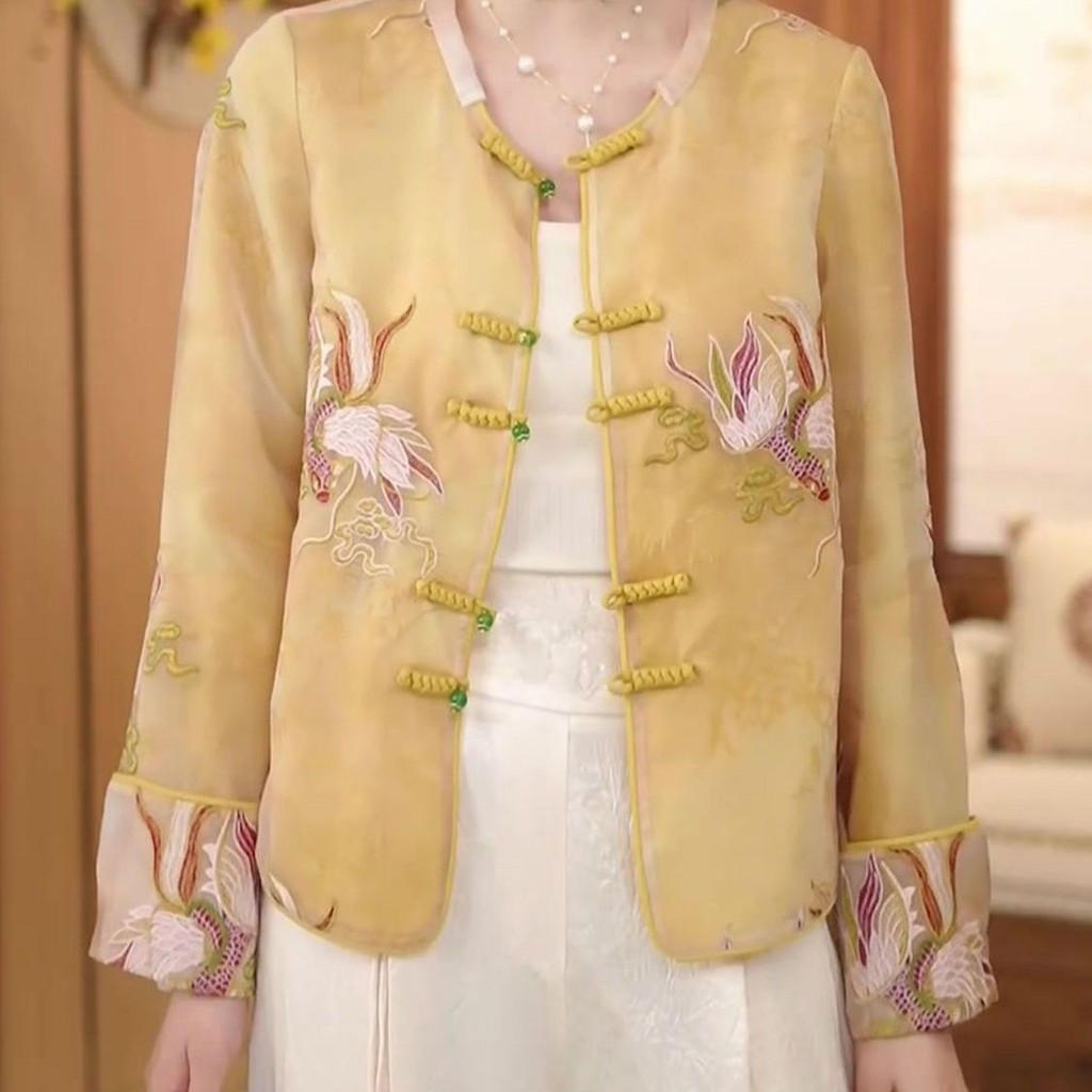 Jaket Pelindung Matahari Bordir Gaya Cina Baru untuk Wanita