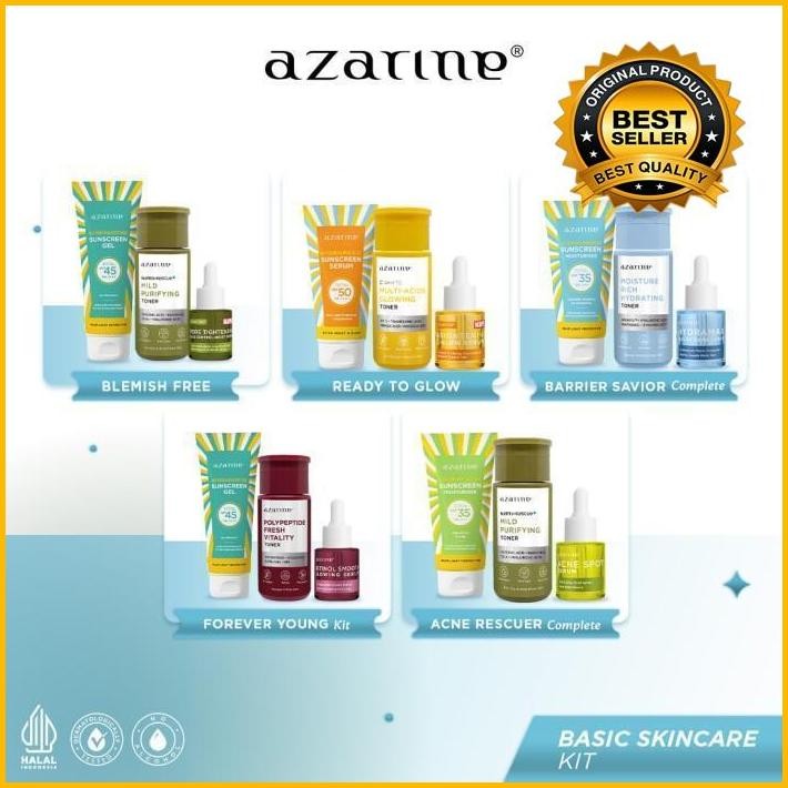 Azarine Basic Skincare Kit (Sunscreen + Toner + Serum) [3Pcs] New 100 % Original