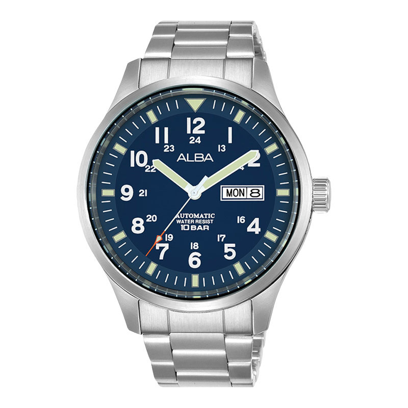 Jam Tangan Pria Alba Mechanical Field Military AL4211X1 Men Blue Dial Stainless Steel Strap