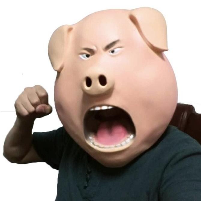 Topeng babi marah lucu pig piggy mask fullhead latex high quality