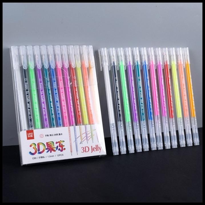 

3D Pen / Pulpen Gel / Jelly Warna Pena Gel Set Isi 12 Warna Pena