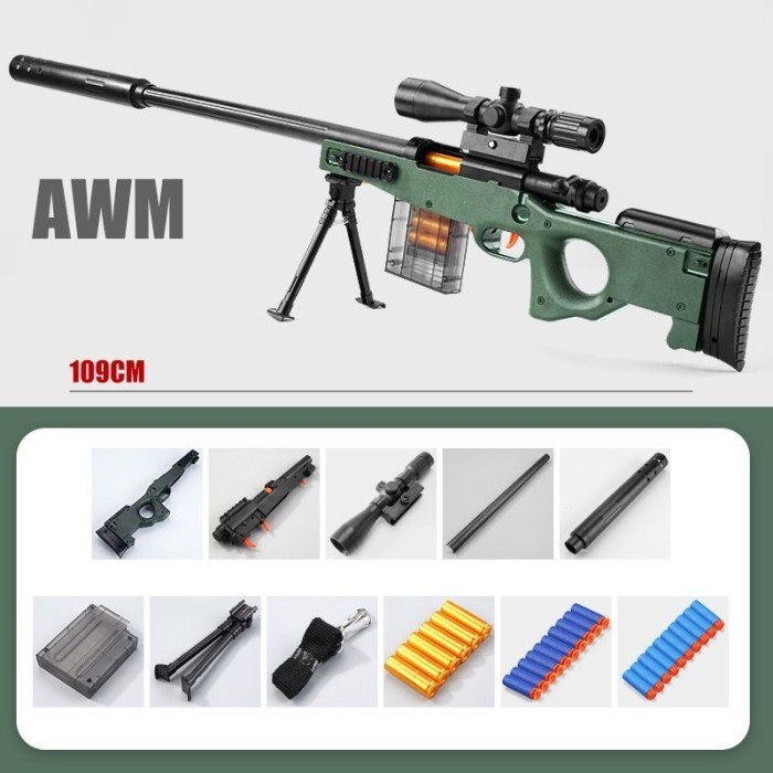 Mainan Pistol Anak Laki Laki Nerf Awm Sniper Peluru Gun Soft Bullet