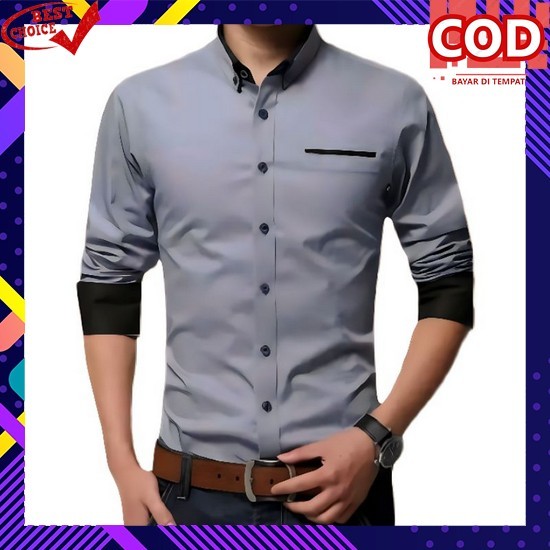 Fashion Pria Hem Cowok Hem Laki Laki Hem Murah Kemeja Koko B Ol700 Kemeja Alisan Slim Fit Doby Panj 