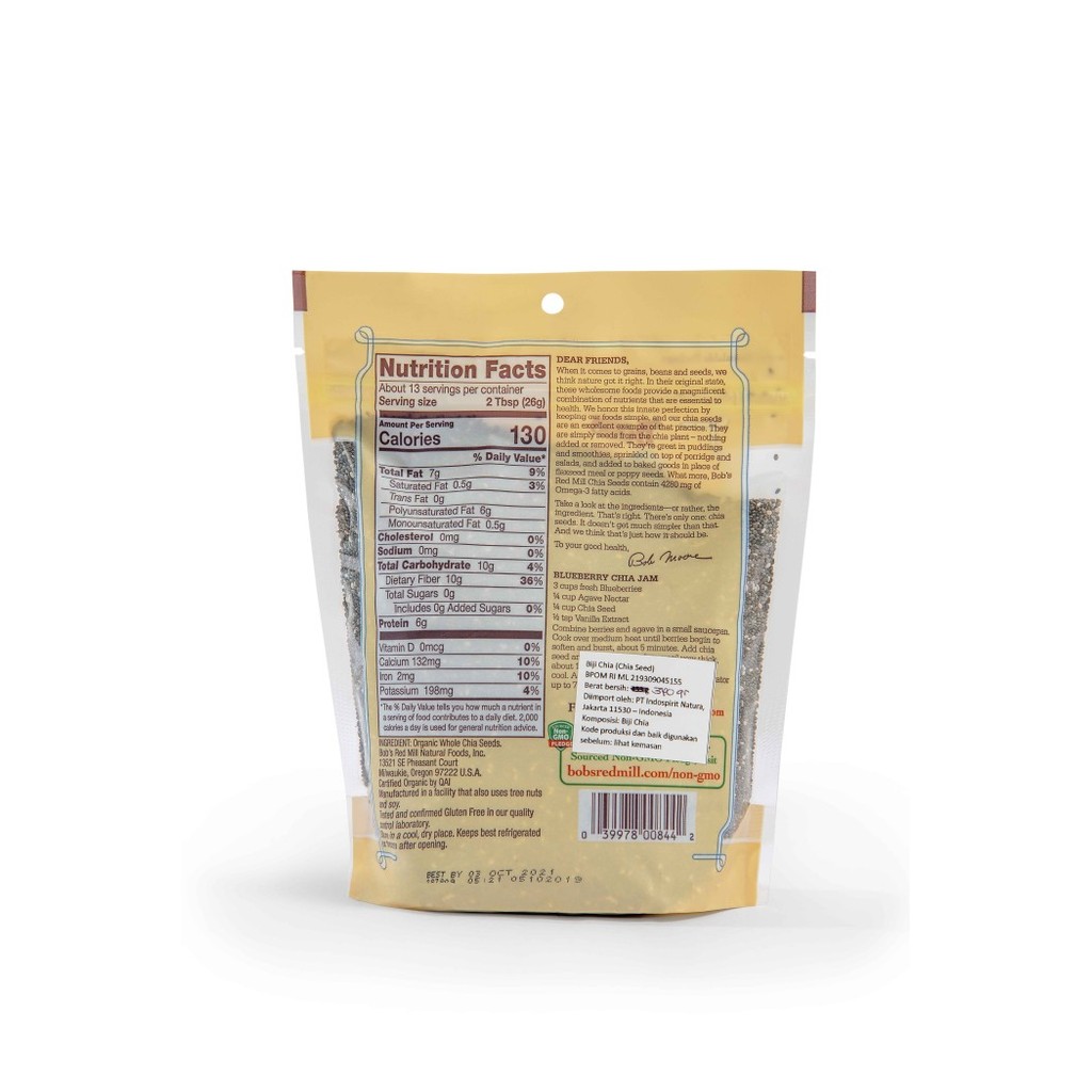 

BOB'S RED MILL ORGANIC WHOLE CHIA SEEDS 340 GR