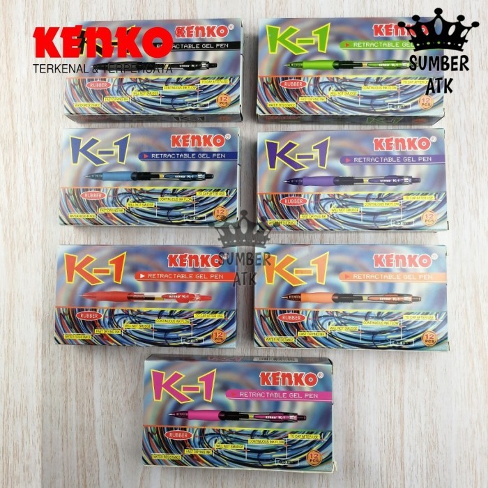 

Gel Pen K-1 K1 0.5 Mm 1 Lusin Kenko Retractable Hitam , Biru , Merah