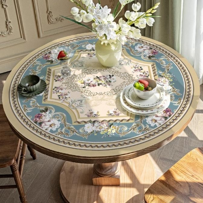 Taplak Meja Bulat Kulit Anti Air/Alas Meja Bulat Tanpa Cuci/Taplak Meja Makan Bundar Anti Air Tahan 