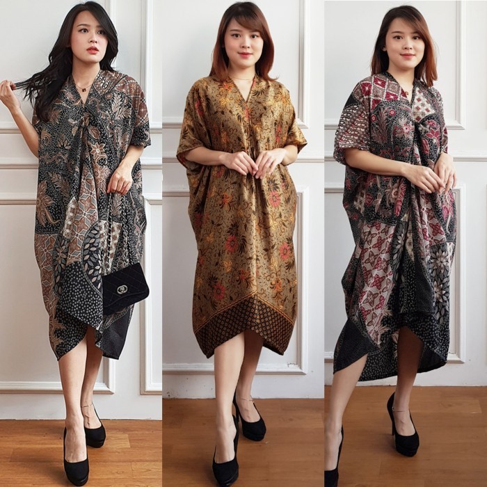 Kaftan Batik Pendek Wanita Dress Pesta Party Kondangan Jumbo Big Size