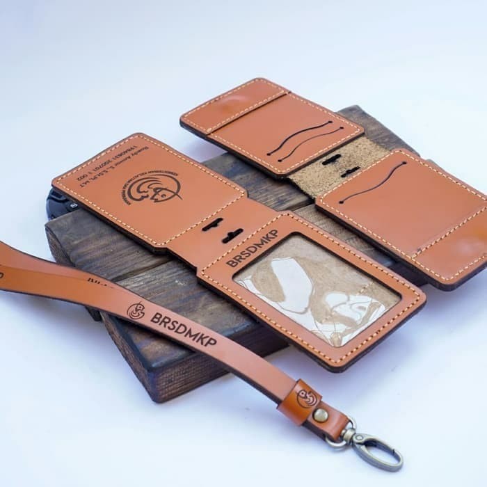 

Name tag ID card holder kulit sapi asli name tag lanyard tali id