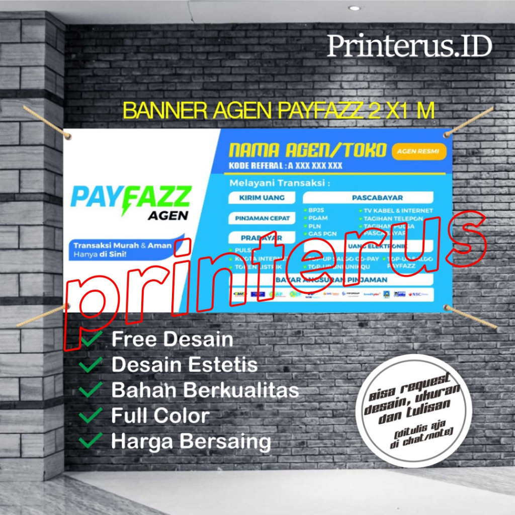 Banner Agen Payfazz & Paytren | Spanduk PPOB & Agen Pulsa | Desain Terbaru Bisa COD