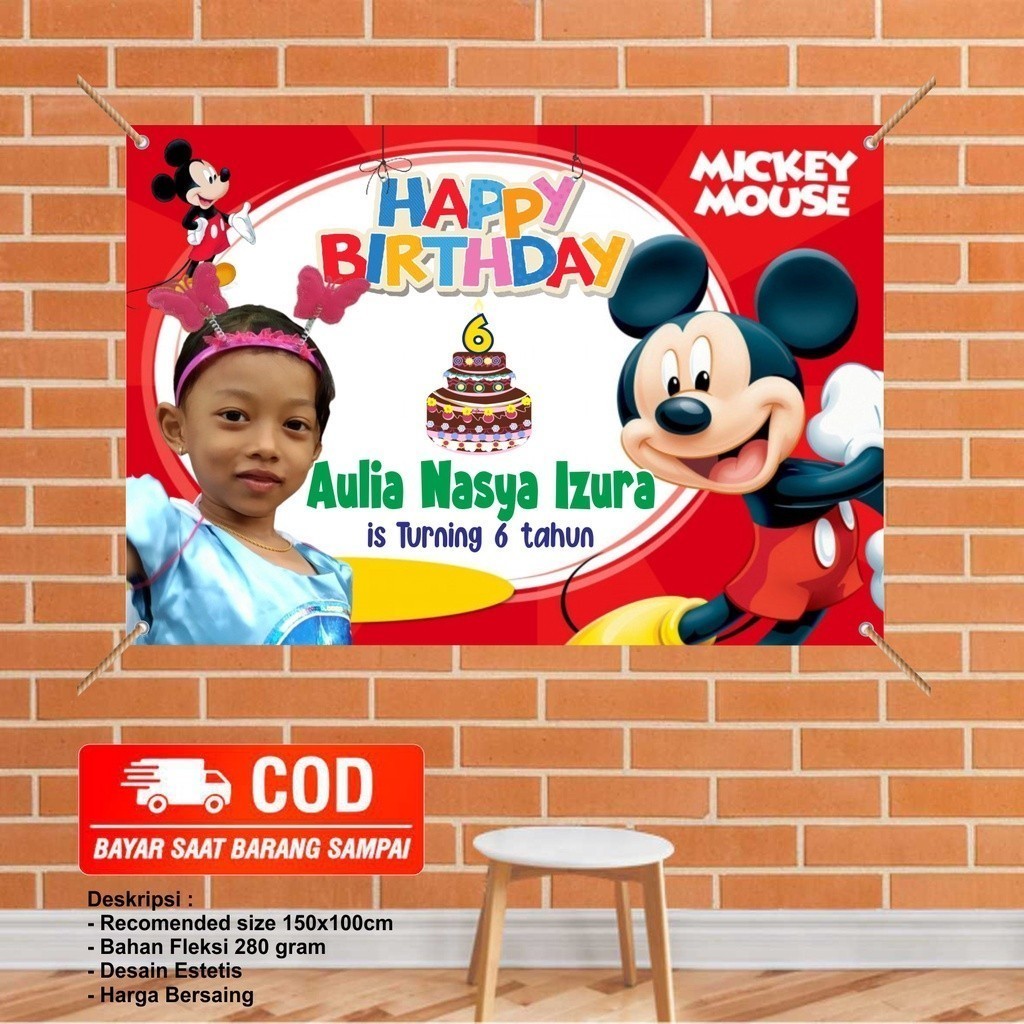 Spanduk Ulang Tahun Anak Mickey Mouse Lucu Murah Bisa Request Nama