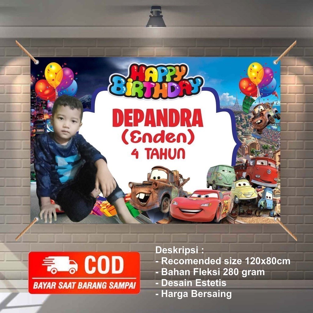 Spanduk Banner Ulang Tahun Anak – Karakter Cars, Ukuran Besar & Bisa Bayar di Rumah