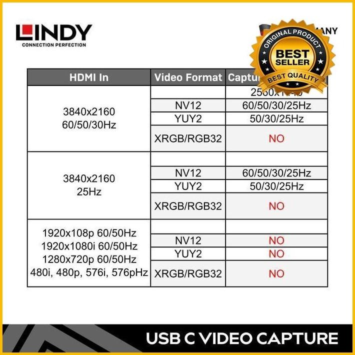 Video Capture Card Lindy Usb Type C Hdmi With Audio & Microphone Lindy Live Stream Record Device 4K 