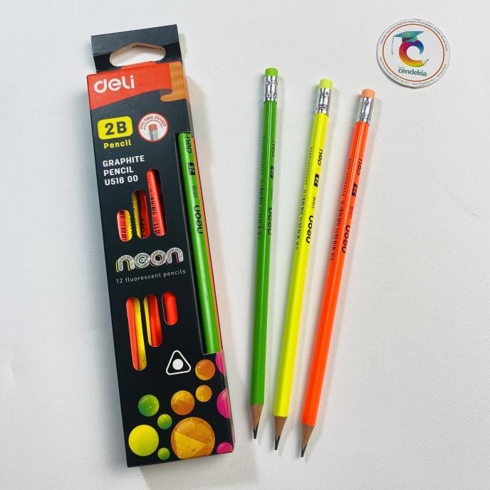 

favorit] Pensil 2B DELI Neon Graphite Pencil U518 00 + Penghapus