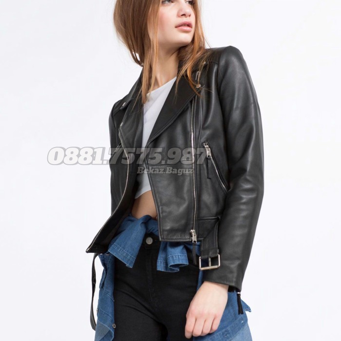 ZARA Kulit domba Jaket kulit ramones crop cewek wanita biker rider rocker genuine leather jacket Pl