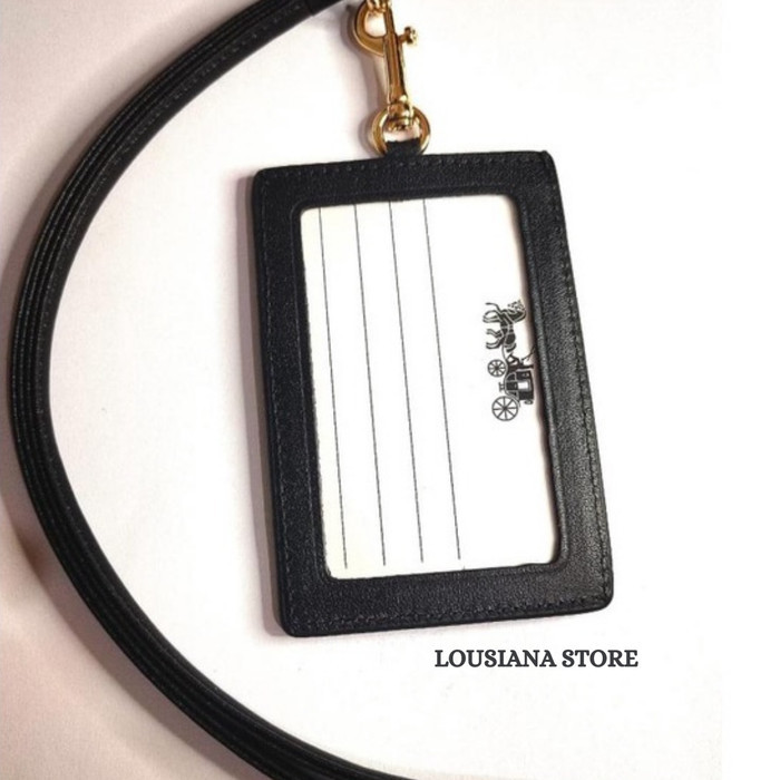 

Id Lanyard In Signature Leather Debossed Black Gold Original