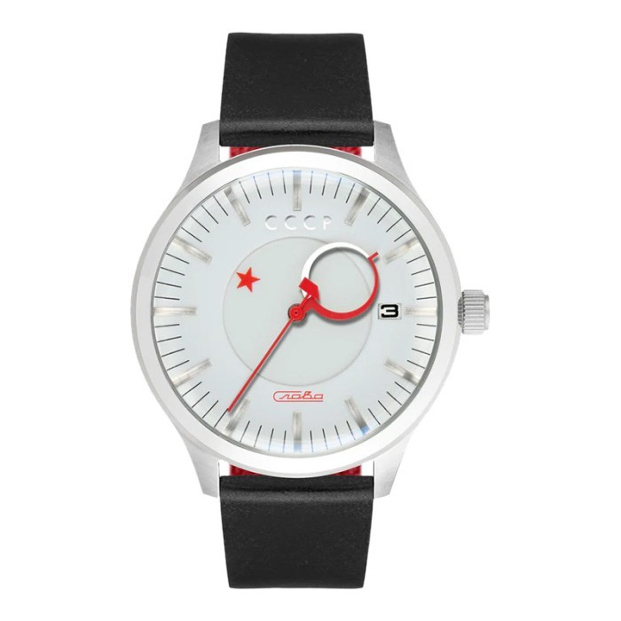 Jam Tangan Pria CCCP KamzolkinCP-7077-01 Automatic White Dial Black Leather Strap