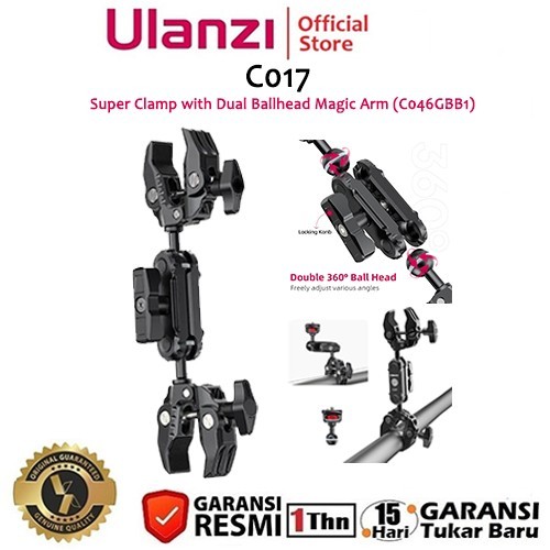 Murah Ulanzi C017 Super Clamp with Dual Ballhead Magic Arm (C046GBB1) Non COD