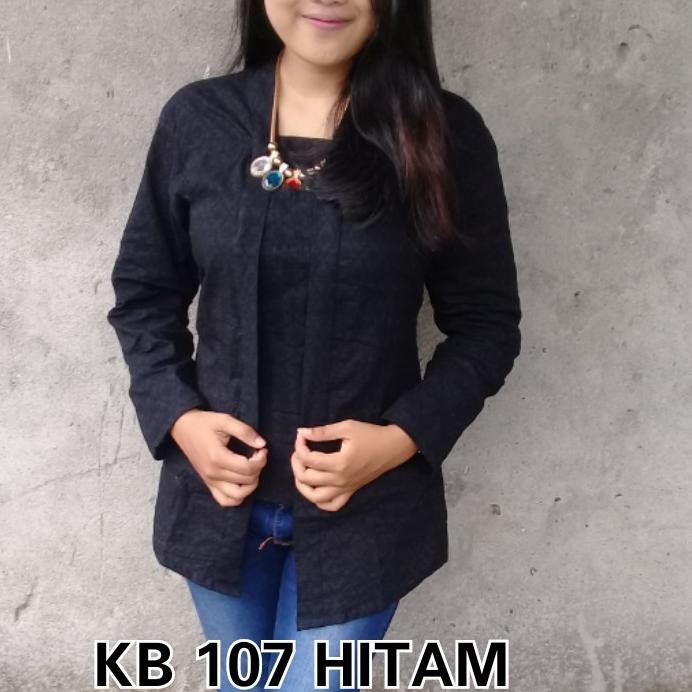 dem kebaya kutubaru embos panjang bahan katun warna hitam modern