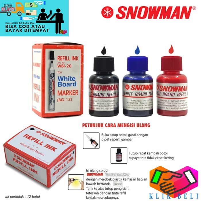 

Refill Tinta Spidol Papan Tulis Snowman WBI-20 Whiteboard Marker / Marking Ink Isi Ulang Spidol