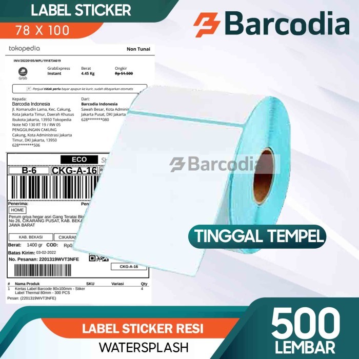 

HOT SALE! LABEL STICKER DIRECT THERMAL 78X100 MM 8X10 CM 78X100MM ISI 500 PCS
