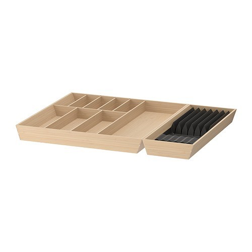 Cutlery Tray Kayu Bambu Laci Baki Alat Makan Dengan Tempat Pisau