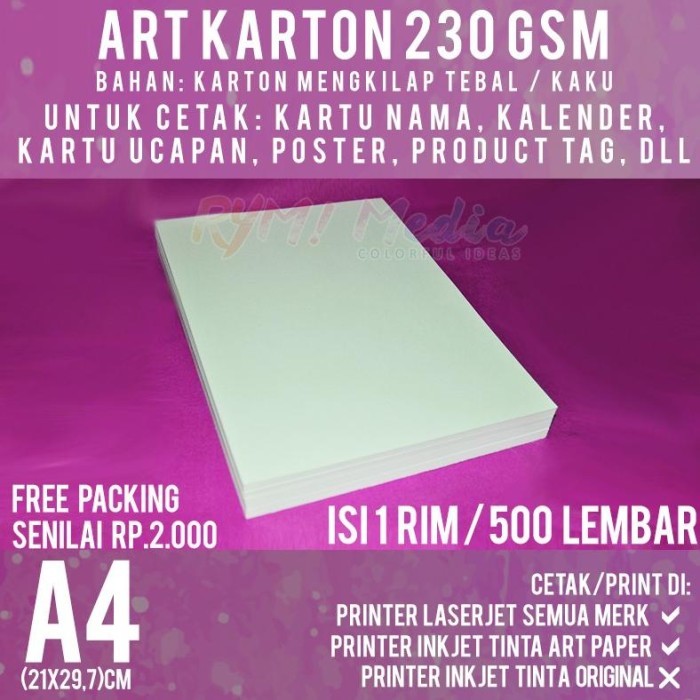 

UPDATE 500 LEMBAR ART KARTON 230 GSM A4 / KERTAS ART CARTON PAPER GLOSSY 230 GRAM ISI 1 RIM