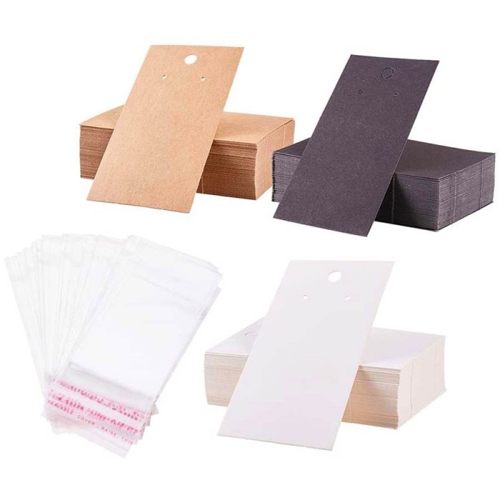 

50pcs 5x9cm Kraft Paper Card with Self-Adhesive Bags Blank Cardboard Holder Tags for Long Drop