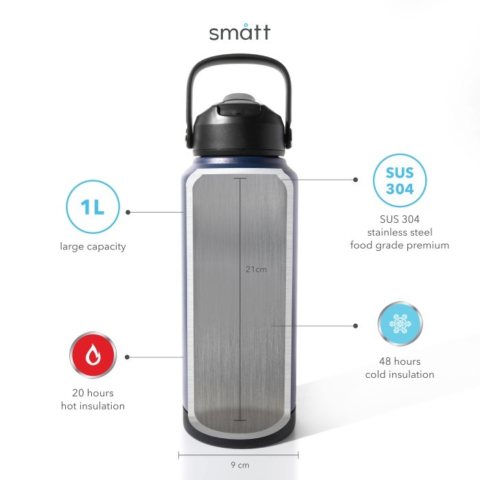 Smatt Double Insulation Bottle Termos 1 Liter Tumbler Stainless 1000ML