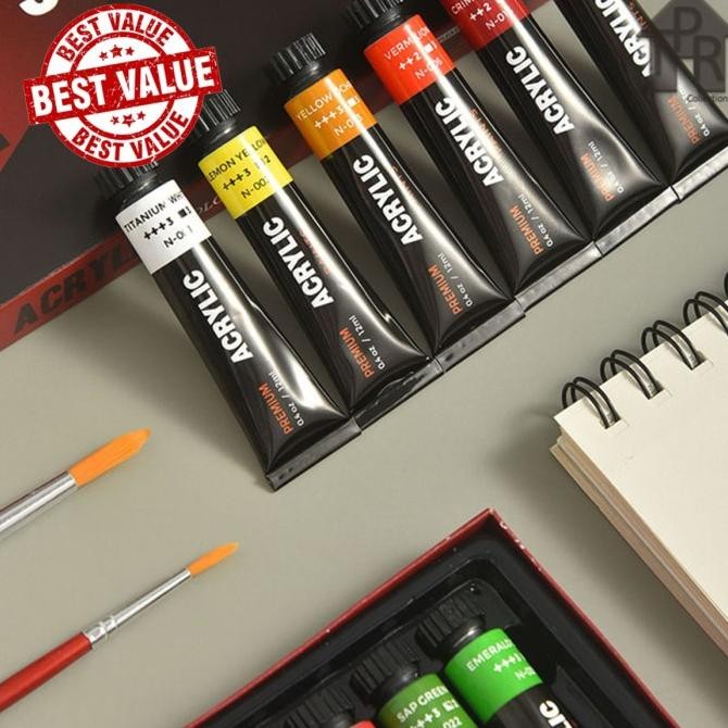 

Set cat lukis akrilik premium komplit / tube12ml. x 12/24/30 warna HT
