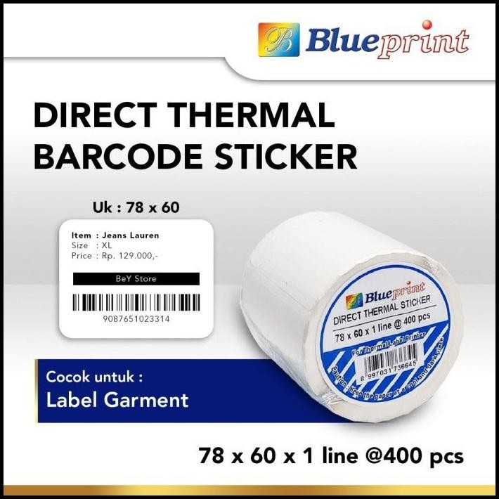 

Blueprint Direct Thermal Sticker Label Stiker Barcode 78x60 mm 1 Line 400 pcs