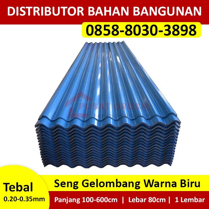 Seng Gelombang Biru Lebar 80Cm Panjang 100-600Cm Tebal 0.20 0.25 0.30 0.35 Seng Gelombang Galvalume