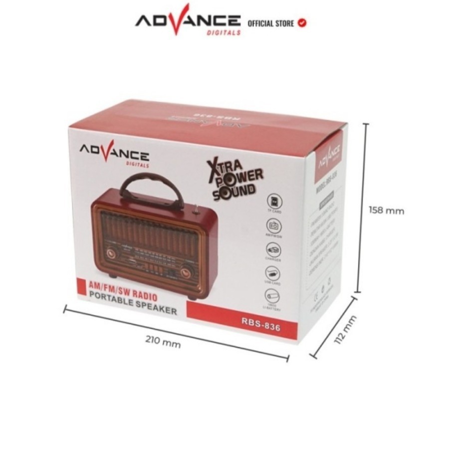 ADVANCE SPEAKER PORTABLE RADIO KLASIK BLUETOOTH FM/AM/SW RBS-836 - ASLI ADVANCE