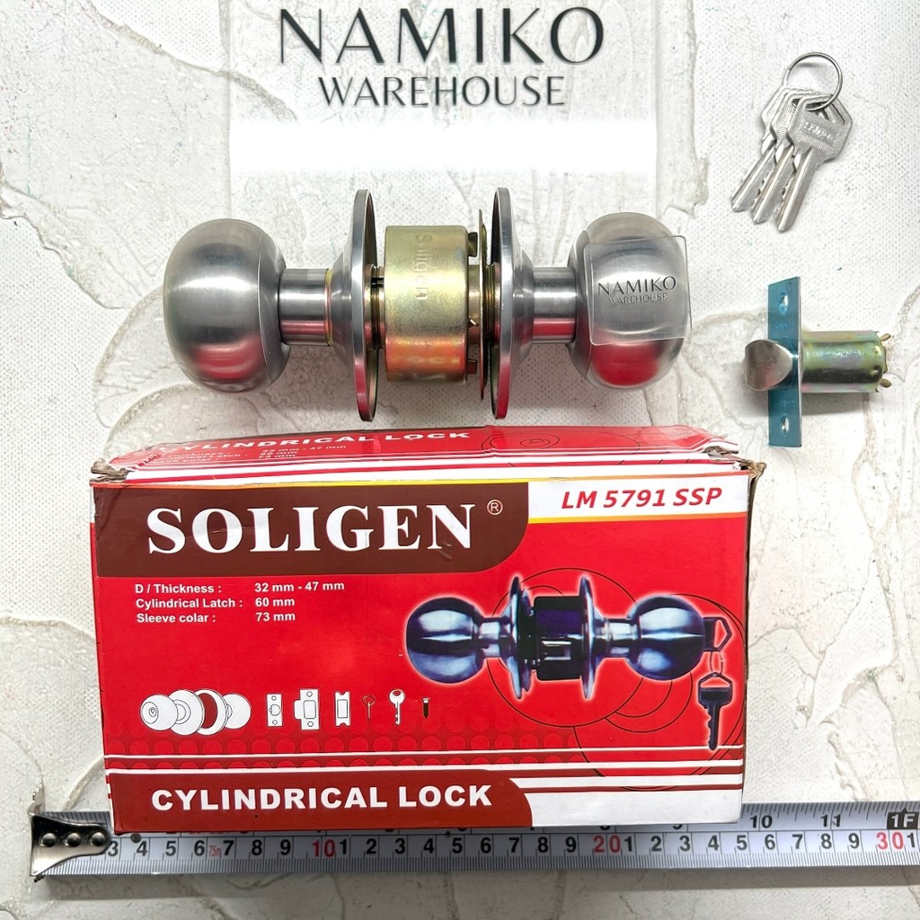 SOLIGEN Handle pegangan Kunci pintu kamar mandi Bulat Stainless SUS304