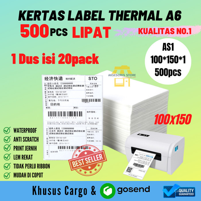 

KERTAS THERMAL A6 LABEL STIKER BARCODE 100X150 500PCS PERDUS ISI 20PAK
