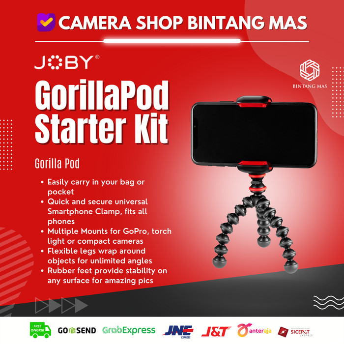 JOBY GorillaPod Starter Kit - Pocket Tripod for Smartphone, Action Cam