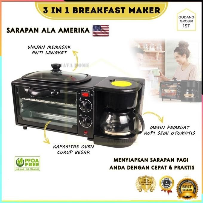 Microwave 3 in 1 Oven Listrik Low Watt Pemanggang Roti Breakfast Maker