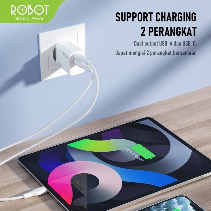 

SALE TERLARIS ROBOT RT-F2 DUAL USB AND TYPE C PORT CHARGER QUICK CHARGING 18W QC 3.0 ORIGINAL READYY