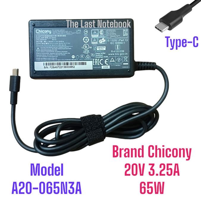 Adaptor Charger Laptop Acer Aspire 5 Spin 14 A5SP14 A5SP14-51MTN 20V 3.25A 65W Type C