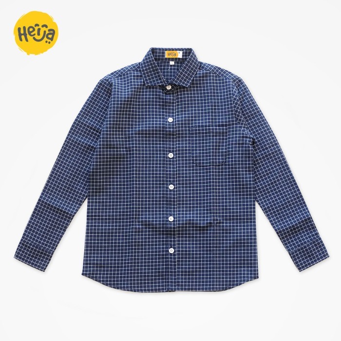 BRD KEMEJA ANAK LENGAN PANJANG REMAJA TANGGUNG BIRU NAVY KOTAK TARTAN SGA
