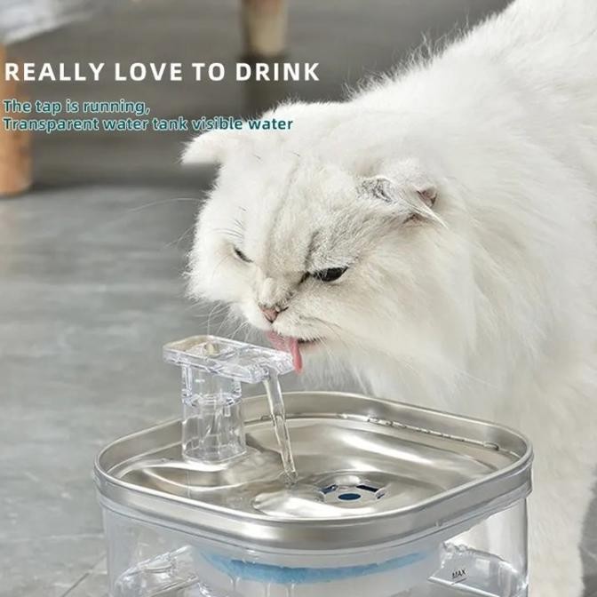 Dispenser Hewan Air Mancur Stainless Steel Charger Otomatis / Dispenser Air Untuk Hewan Peliharaan