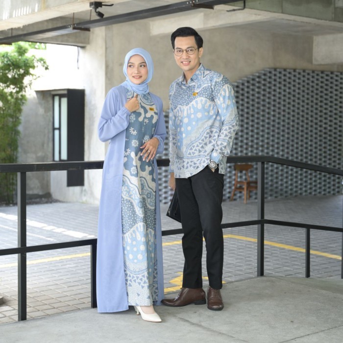 NK BATIK GAMIS SYARI CUNDAMANI JUMBO COUPLE MAXY DRESS SKY BLUE