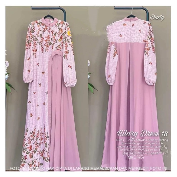 Baju Gamis Wanita Muslim Ada Jumbo Hilary Dress 8 10 Ceruti Polos Motif Cantik Fashion Perempuan