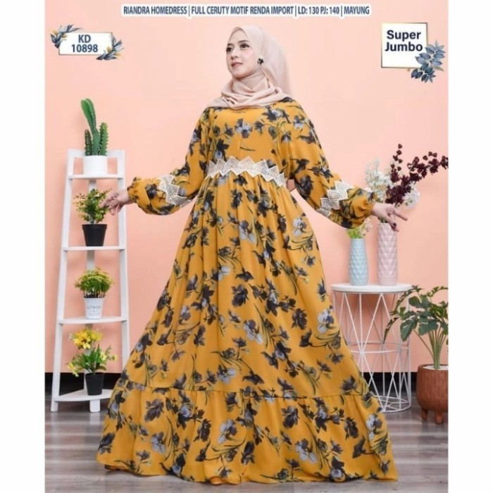 GAMIS JUMBO LD 130 HOMEDRESS CERUTY MAXI DRESS MOTIF SYARI BUNGA RENDA