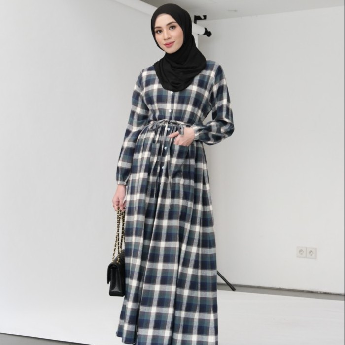 GONEGANI OFFICIAL - Dress Motif Tartan Bahan Flanel Union Dress