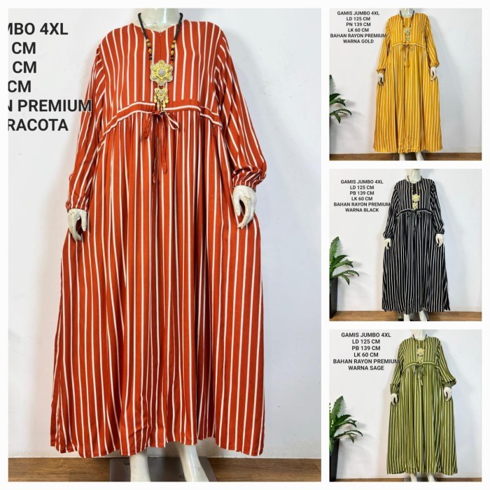 Gamis Jumbo Wanita Ld 125 Cm Motif Garis Kekinian