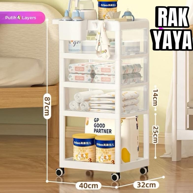 Rak Troli Dorong Bayi Roda 4 Susun | Rak Penyimpanan Serbaguna | Lemari Dorong Bayi
